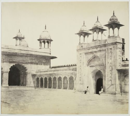 Panorama of the Moti Masjid [Pearl Mosque] showing part of the façade and the portal, Agra Fort, Agra, India