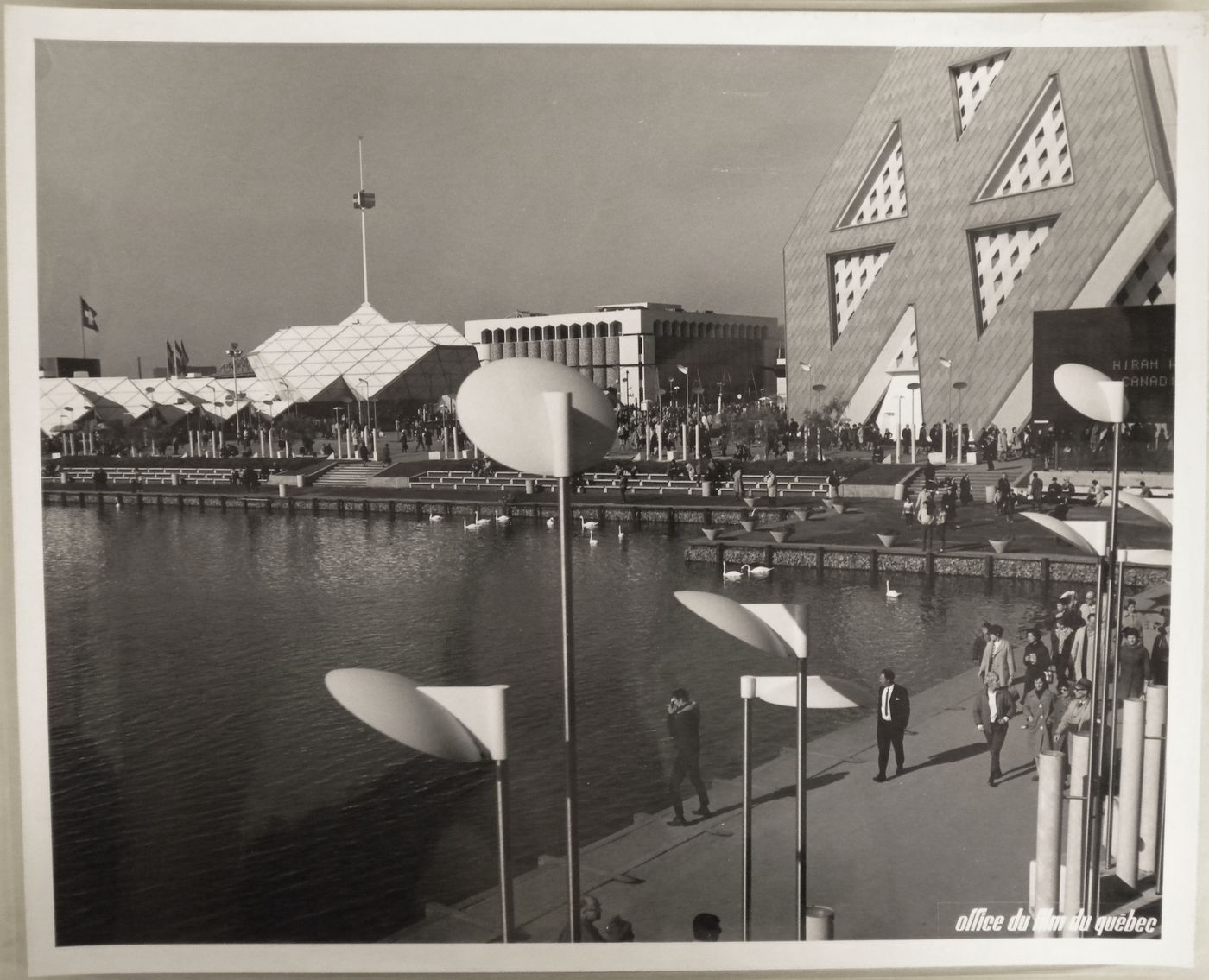 Partial view of the Swan Lake, the Pavilions of Austria and Iran, and Man the Explorer Pavilion, Expo 67, Montréal, Québec