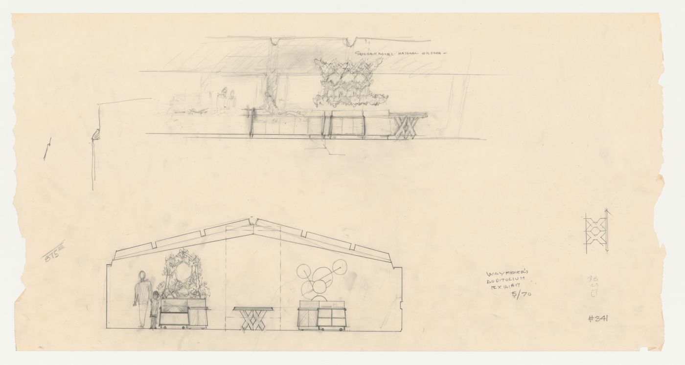 Wayfarers' Chapel, Palos Verdes, California: Elevation and partial elevation for Swedenborgian educational models for the auditorium audiovisual exhibit