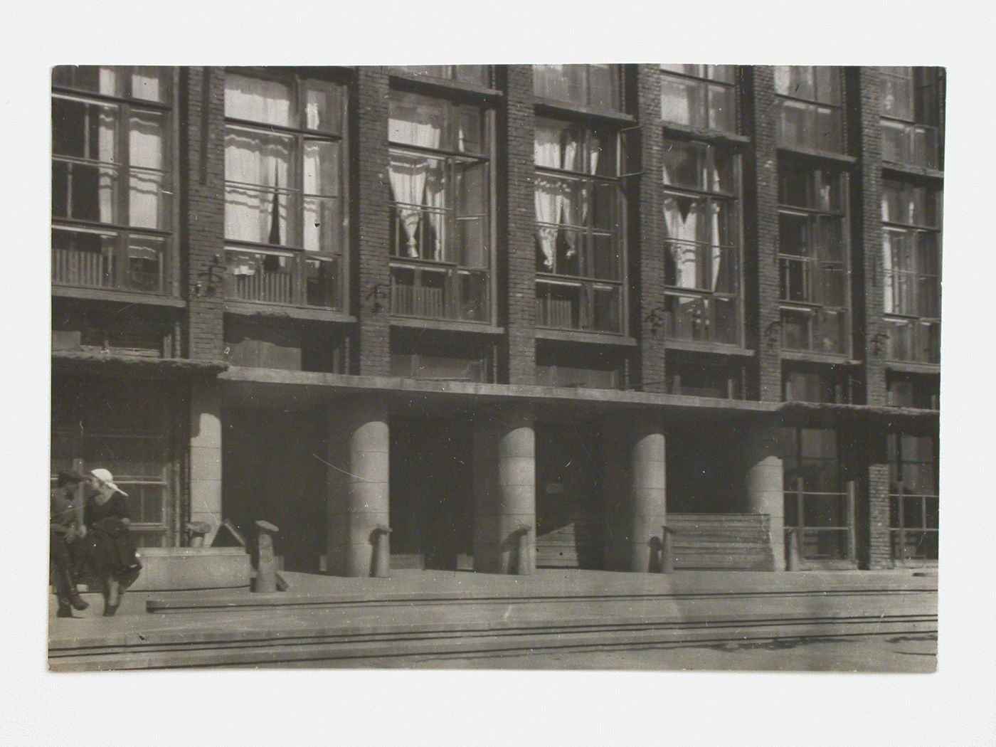 Exterior view of the entrance to the Building of Industry, Sverdlovsk, Soviet Union (now Ekaterinburg, Russia)