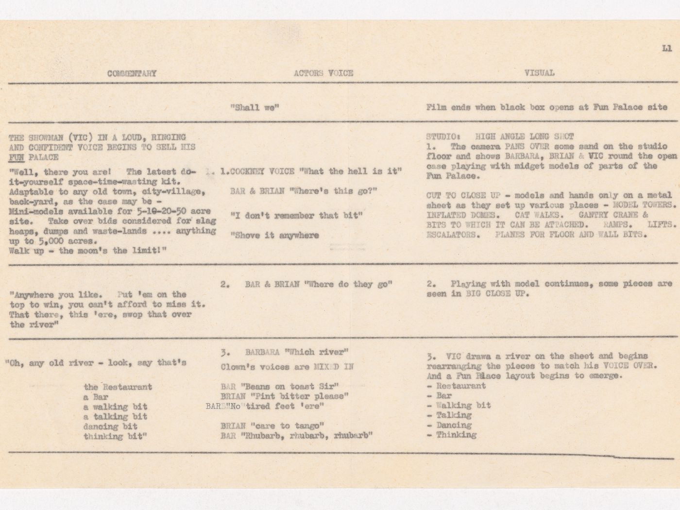 Joan Littlewood's Fun Palace Project draft script for studio filming