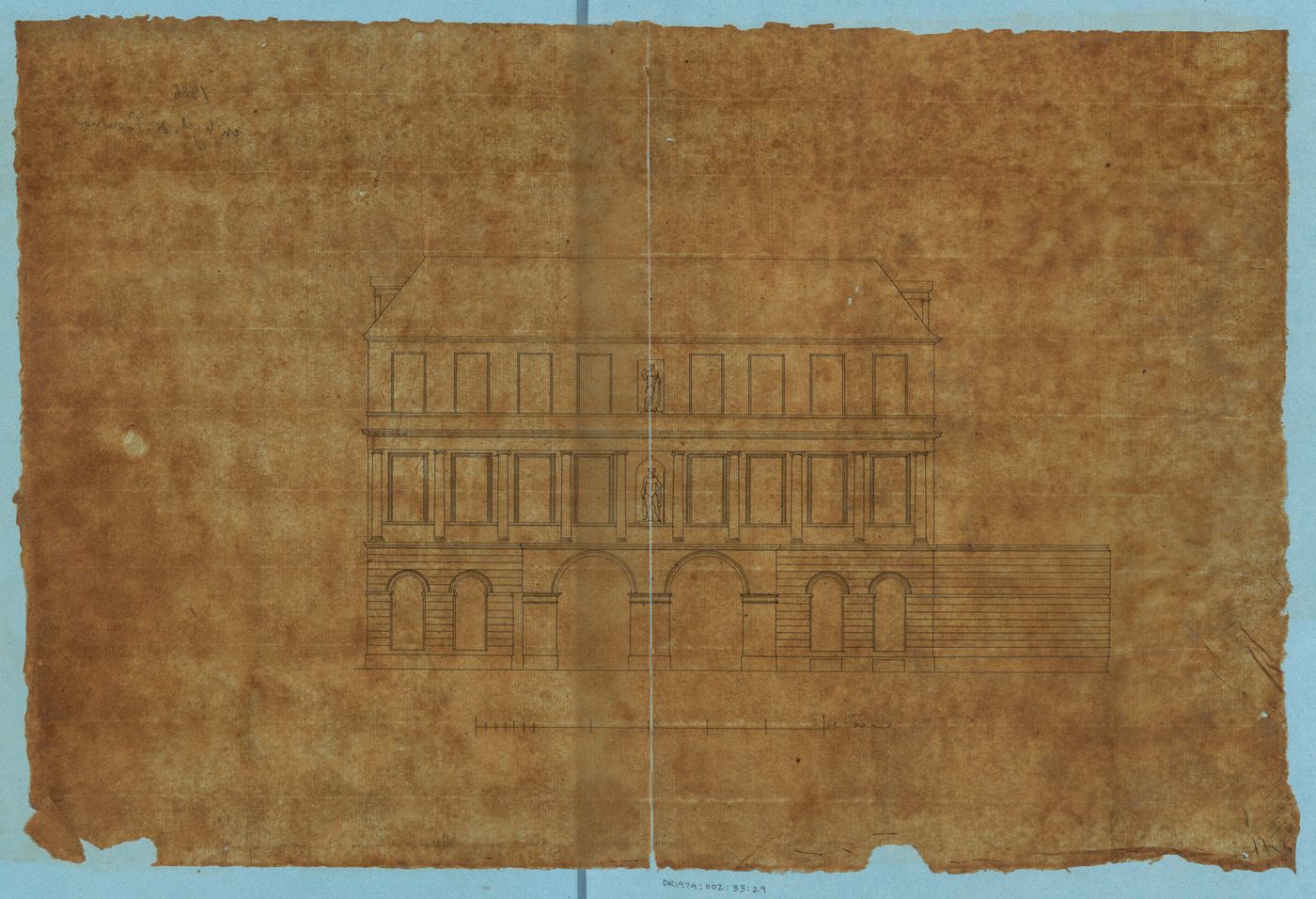 Project for an apartment house for M. Boulnois: Elevation for a three-storey apartment house