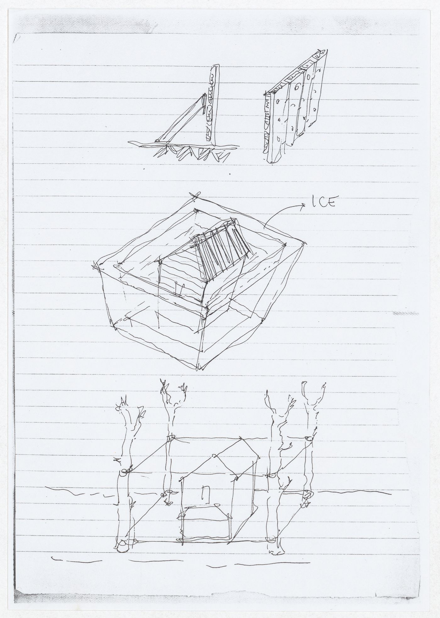 Sketches showing freezing methods for Ice House II