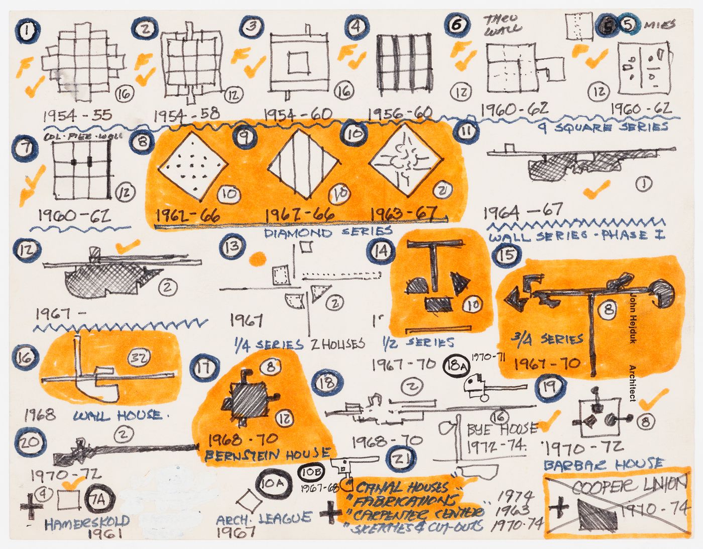 Chronology of projects by John Hejduk: 1954-1974