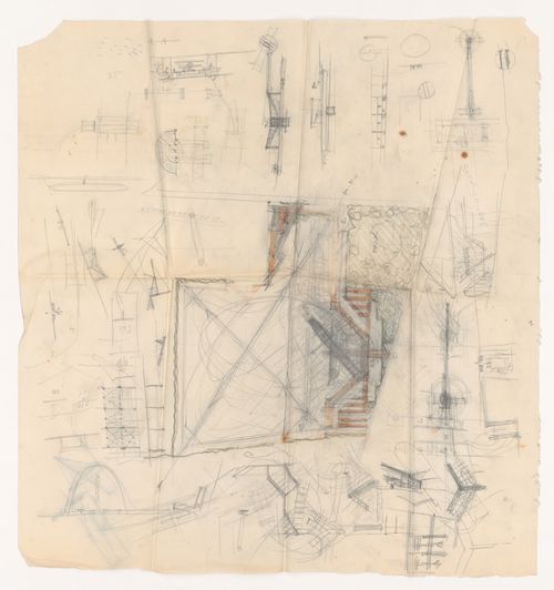 Boeing Airport, Burbank, California: Sketch site plan with sketch plans, sketch cross sections, sketch elevations for the site, hangars, and details