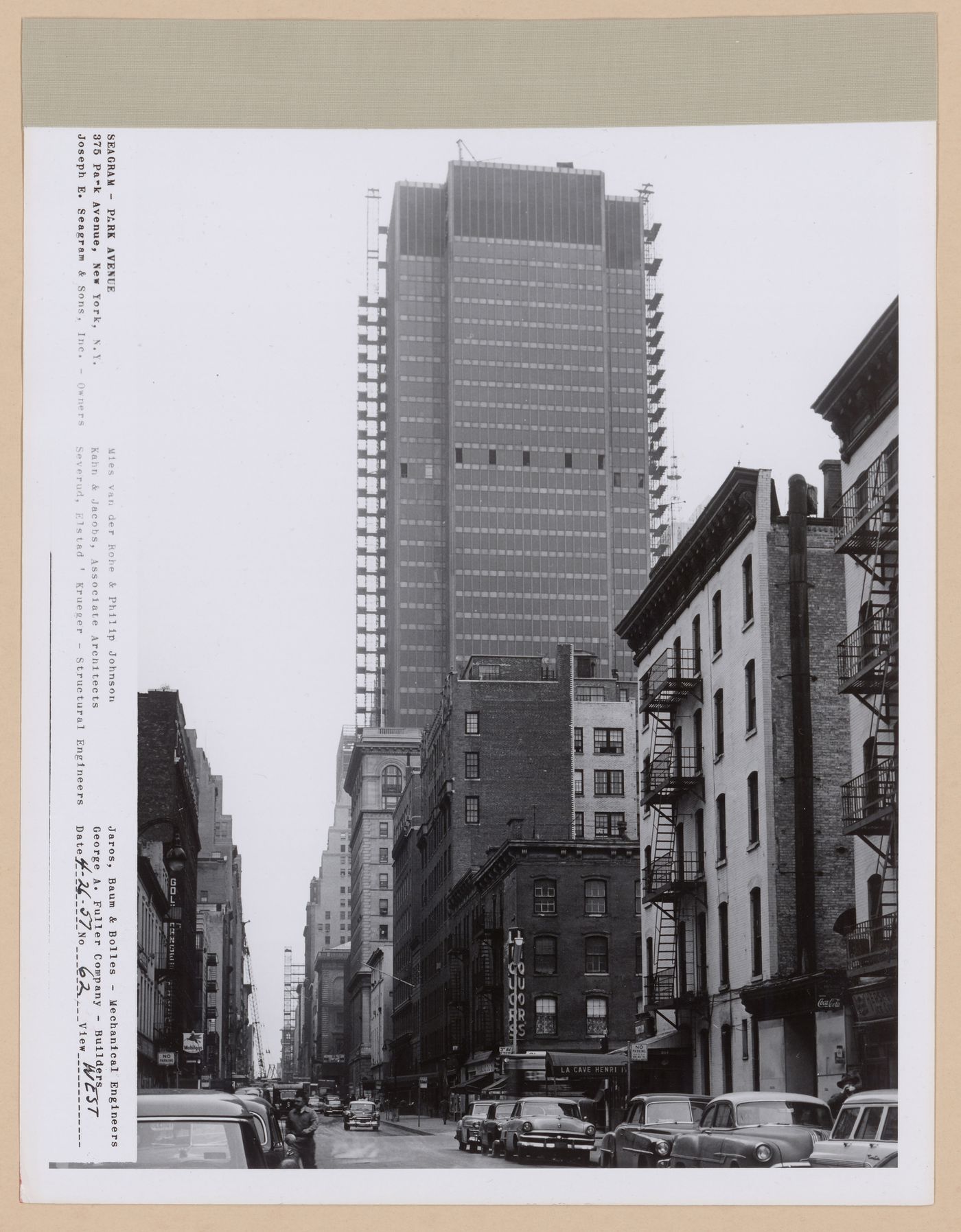 Seagram building under construction, 375 Park avenue, New York, N.Y., west view