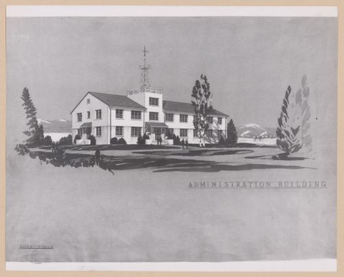 Photograph of a perspective drawing for or of the Administration Building, United States Naval Air Base, Sitka, Alaska