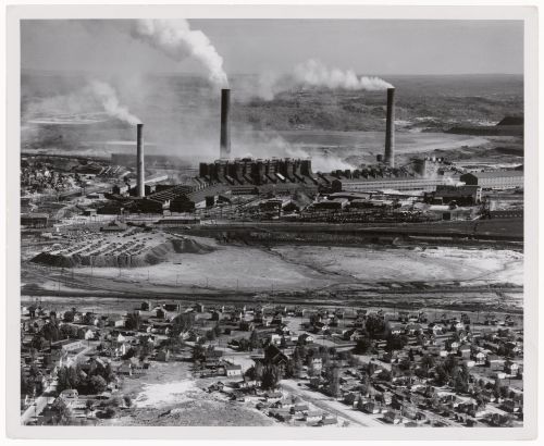 Community of Copper Cliff along two sides of the Inco smelter, Ontario