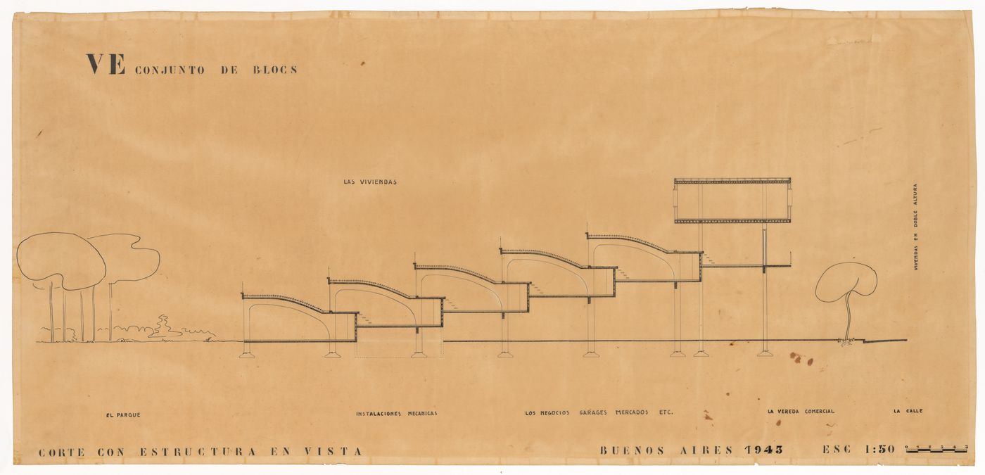 Section drawing for Viviendas en el espacio, Buenos Aires, Argentina