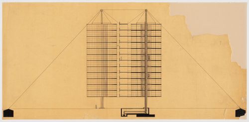 Project for suspension housing units: Elevation and section
