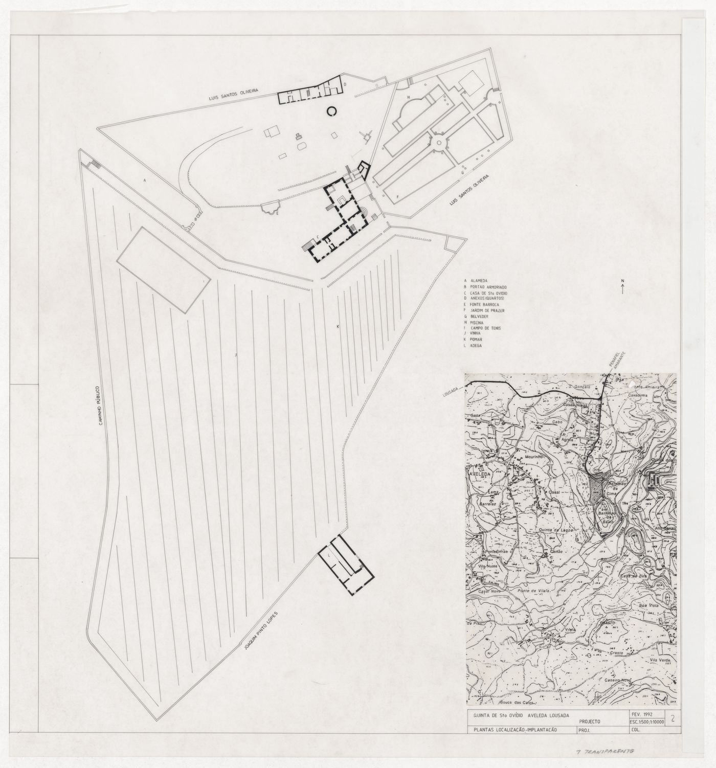 Plan and topographic site map for Casa Ana Costa, Quinta de S. Ovídio, Lousada, Portugal