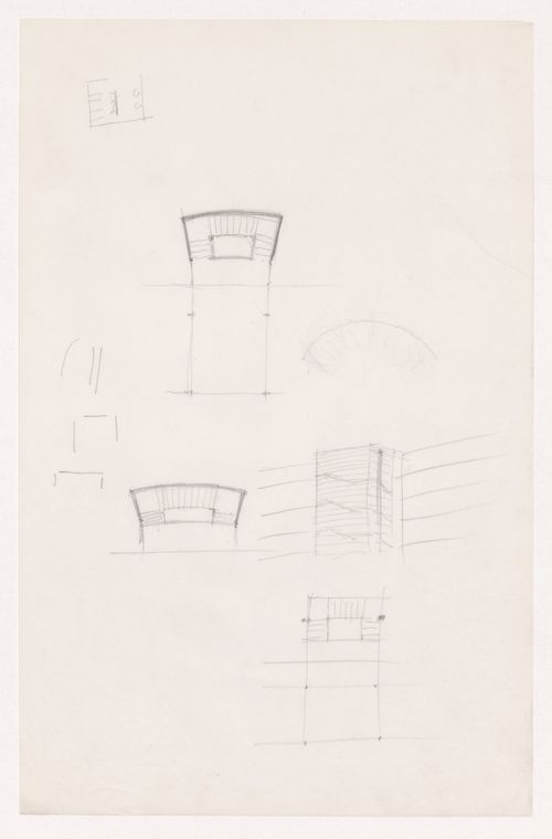 Sketch plans and perspective sketch for stairwells for Illinois Institute of Technology