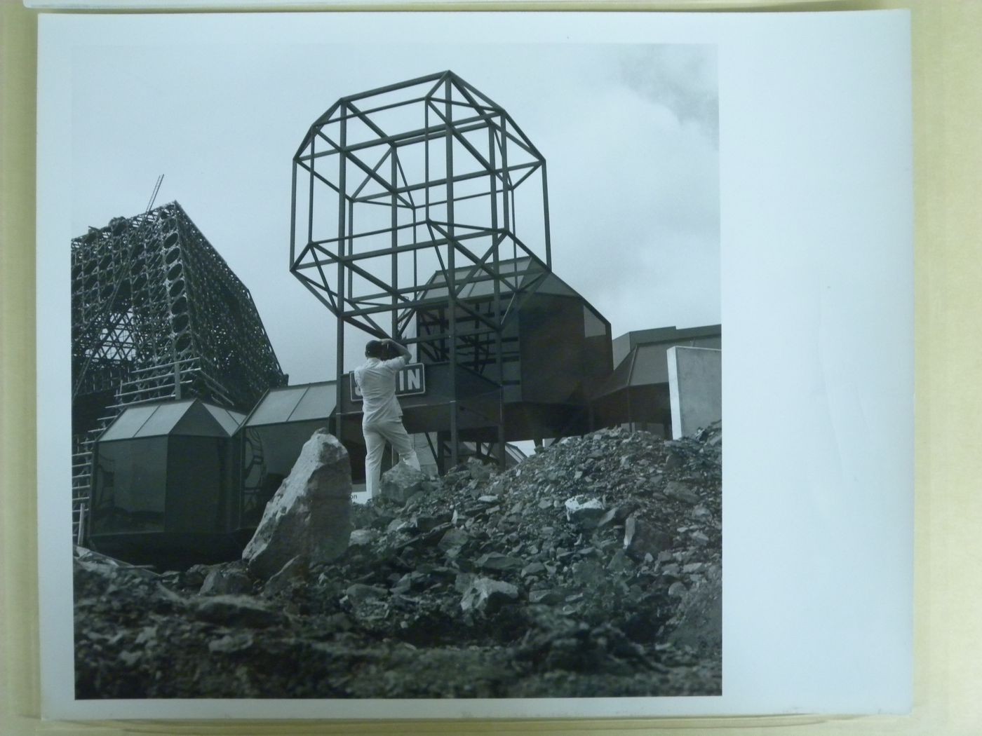 View of the Canadian National Pavilion as its construction stage, Expo 67, Montréal, Québec