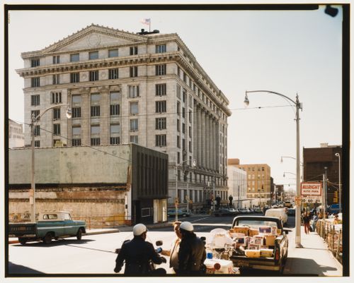 View of the Fulton County Courthouse with a street and police officers in the foreground, Atlanta, Georgia, United States