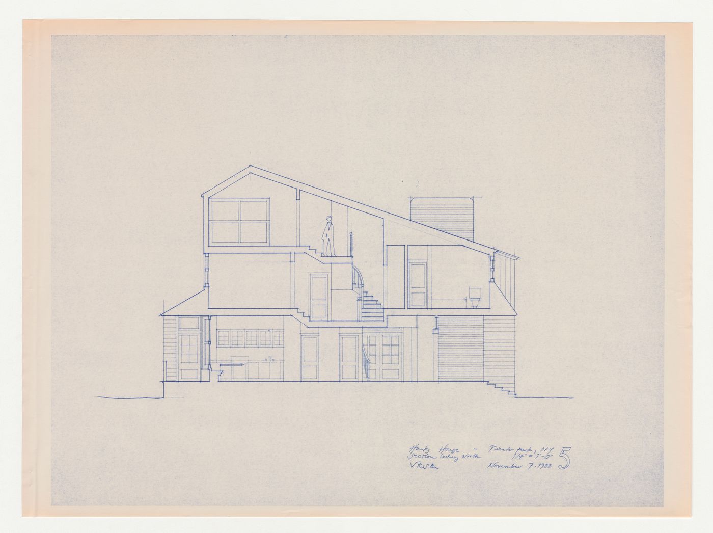 Section looking north for the Hanks-Paré Residence, Tuxedo Park, New York