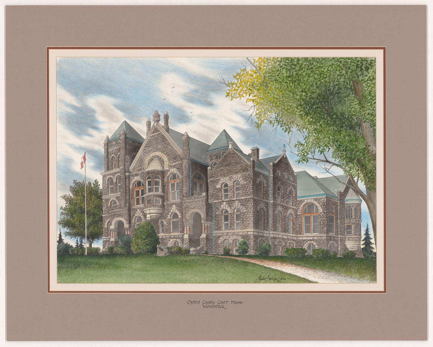 Oxford County Court House, Woodstock, from Court Houses in Ontario (verso: Wellington County Court House, Guelph)