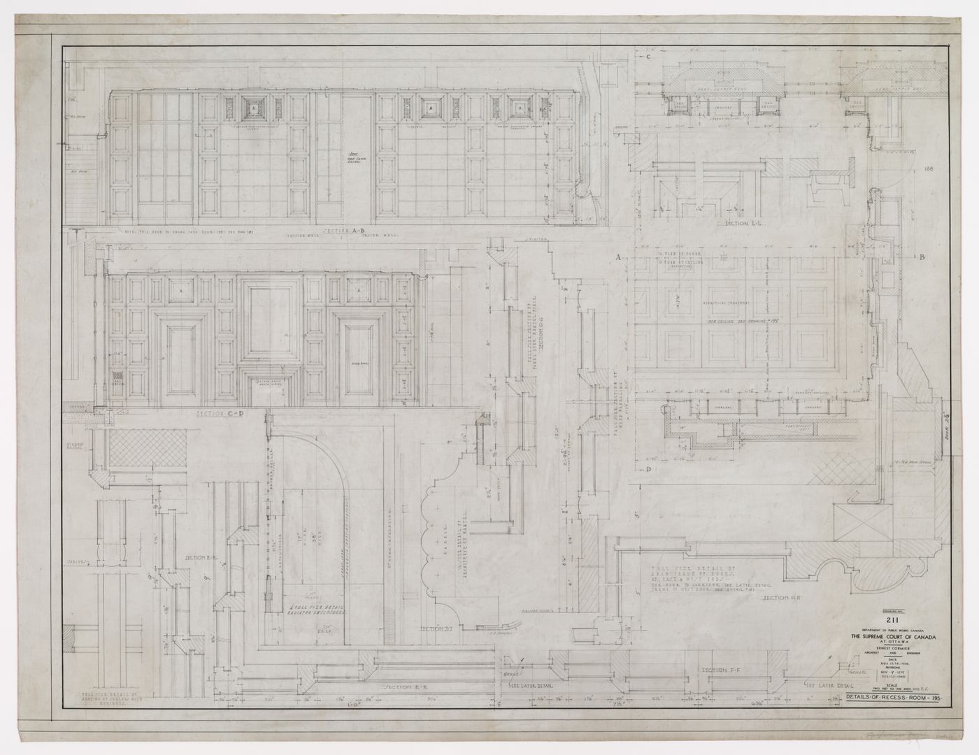 Détails de la salle de repos, Cour suprême du Canada, Ottawa, Ontario, Canada (1937-1953, 1977)