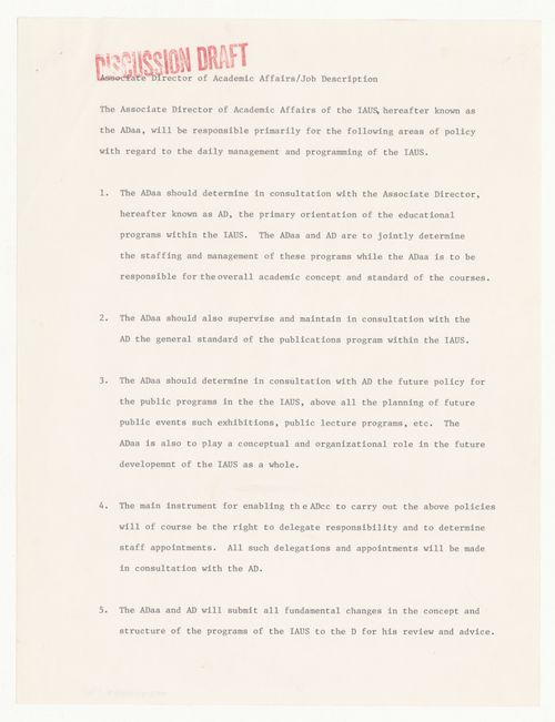 Discussion draft on job description for Associate Director of Academic Affairs