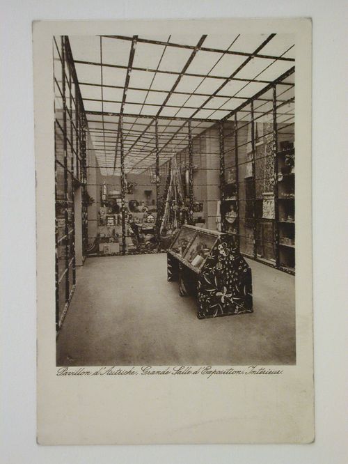 Interior view of the Main Exhibition Hall of the Austrian Pavilion showing exhibit cases, International Exhibition of Modern Decorative and Industrial Arts [Exposition internationale des arts décoratifs et industriels modernes], Paris, France