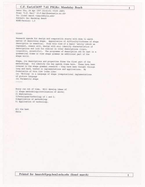 Email from Chris Earl to March on UCLA Symposium