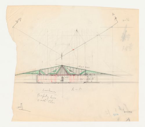 Wayfarers' Chapel, Palos Verdes, California: Section through the parish house