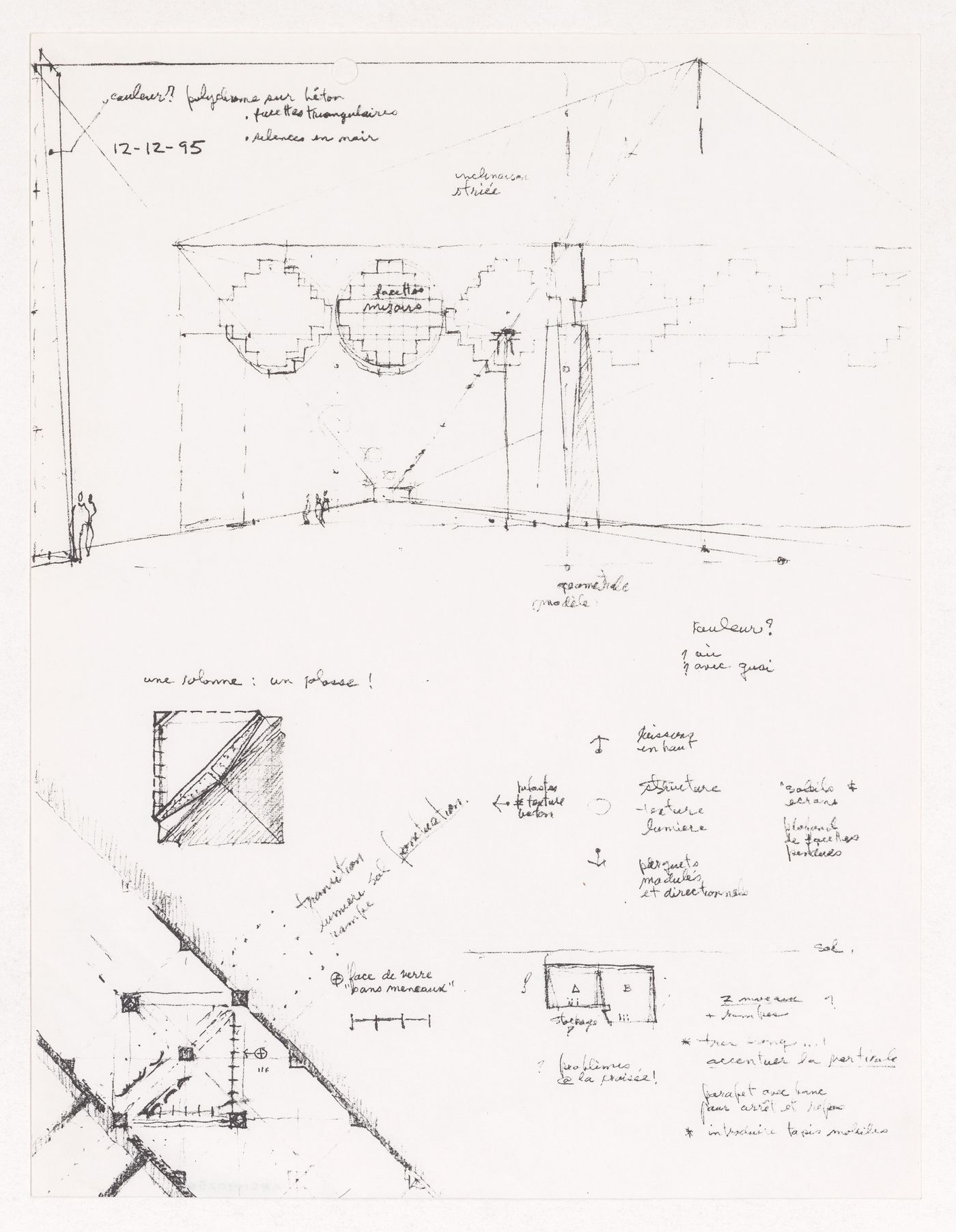 Croquis et notes pour le Projet pour un musée égyptien, Le Caire, Égypte