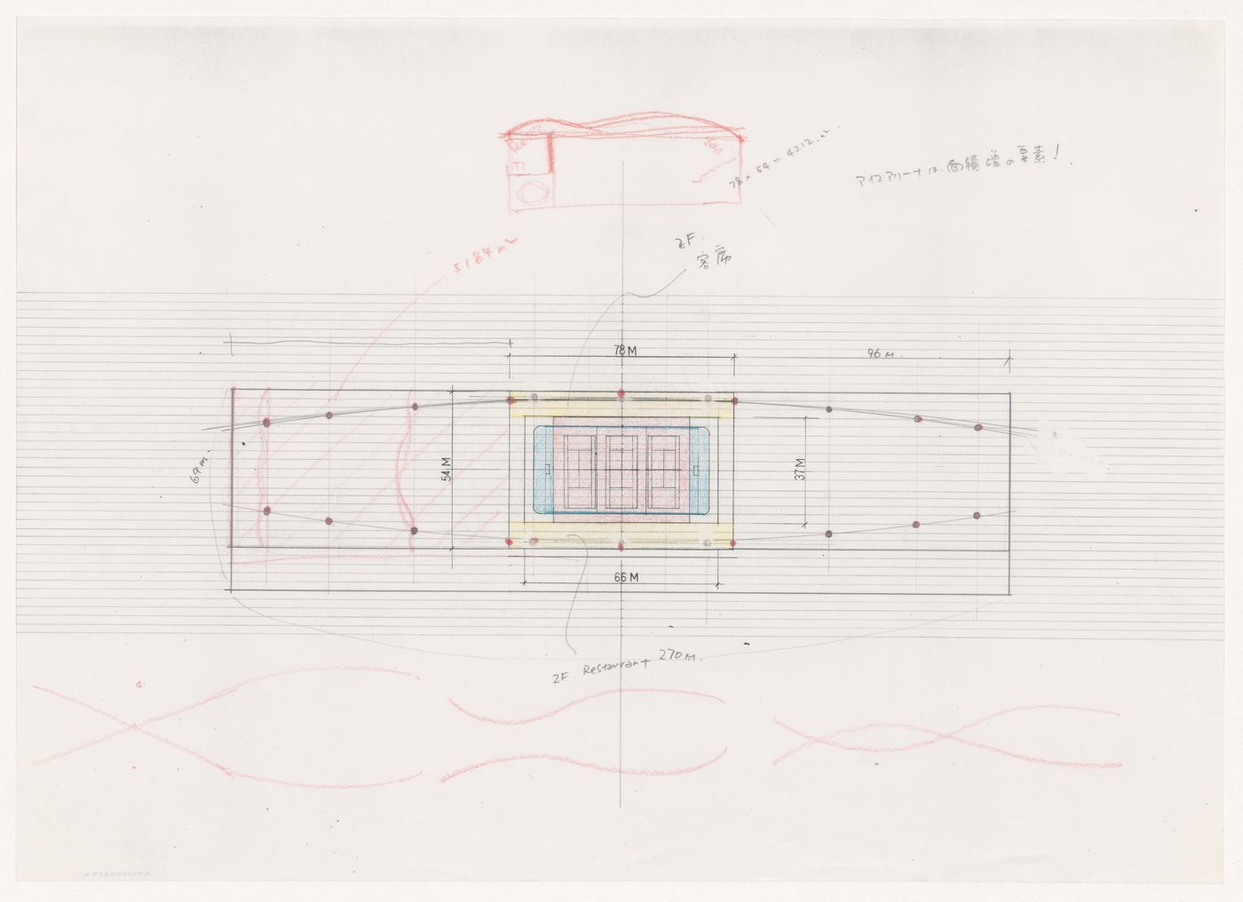 Plan and section for Galaxy Toyama Gymnasium, Imizu, Japan