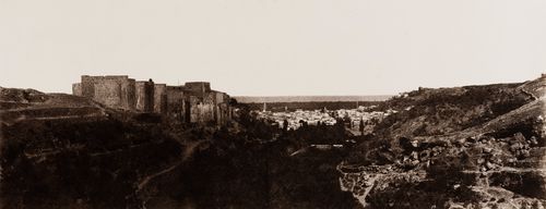 Distant view of Tripoli showing the Citadel (Crusader Castle of Saint Gilles) on the left, Ottoman Empire (now in Lebanon)