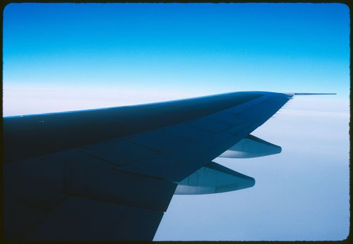Airplane wing on a flight to Paris