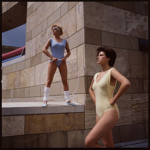 View of Staatsgalerie with fashion models, Stuttgart, Germany