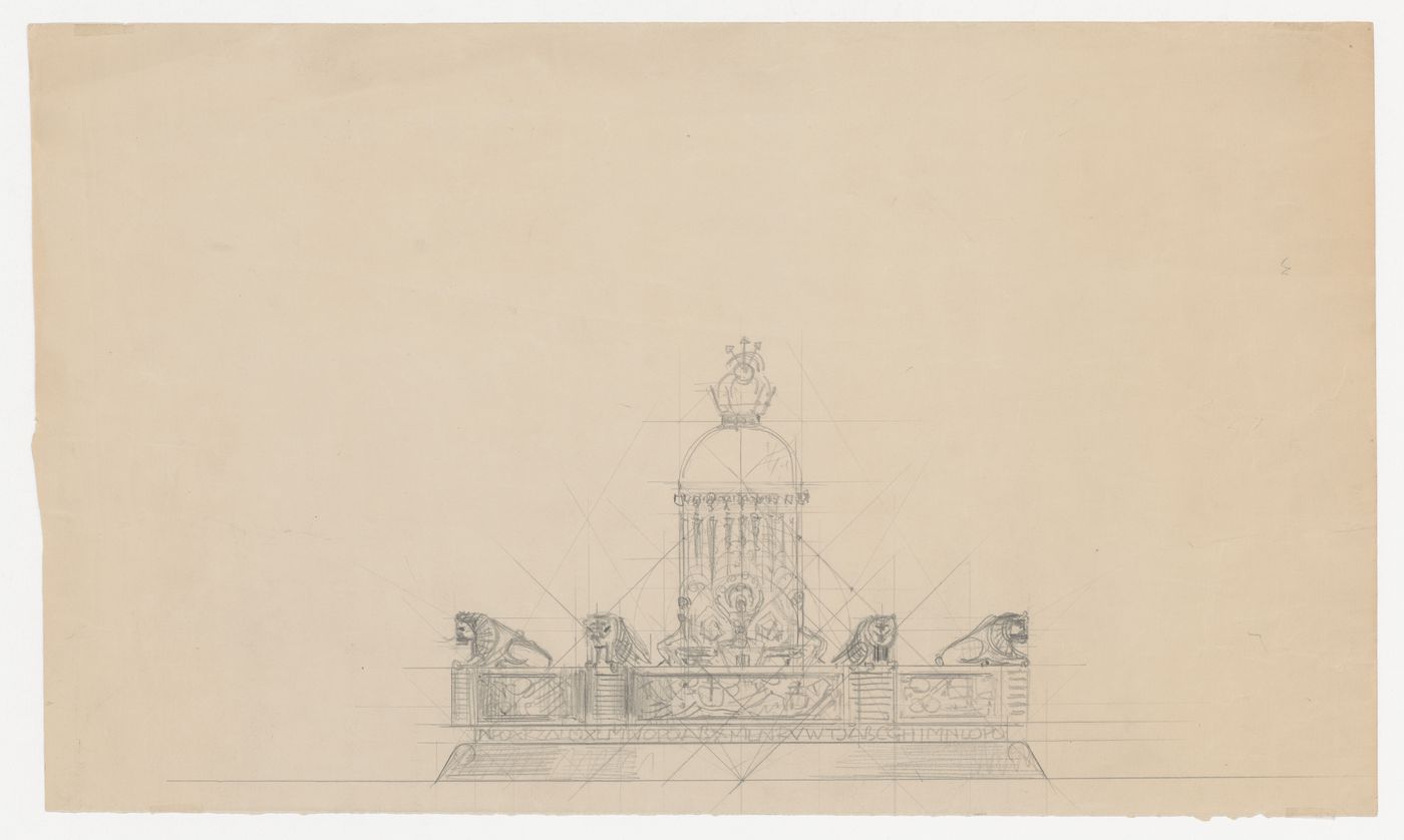 Elevation for a war memorial which also commemorates the 100th anniversary of the N.V. Assurantie-Maatschappij van 1845 Insurance Company, The Hague, Netherlands; verso: Partial site plan for Johnson House, Pinehurst, North Carolina