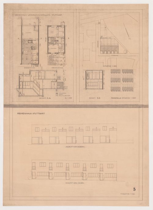 Site plans, plans, sections, and elevations for terraced housing, Weissenhofsiedlung, Stuttgart, Germany