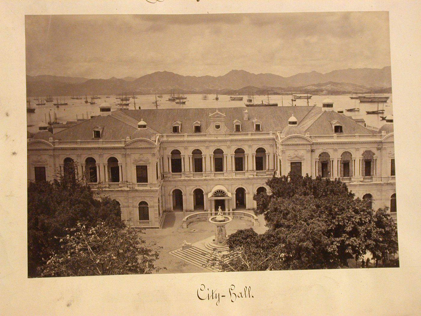 View of the City Hall and Dent's Fountain, Hong Kong (now Hong Kong, China)