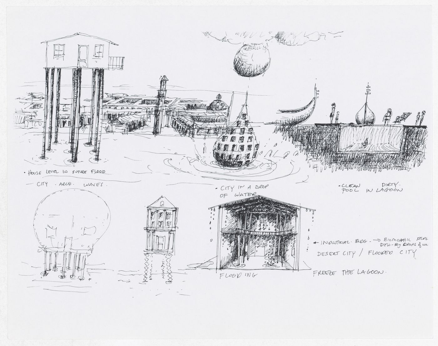 Drawing "Desert City / Flooded City" for the exhibition on James Wines at the Venice Biennale