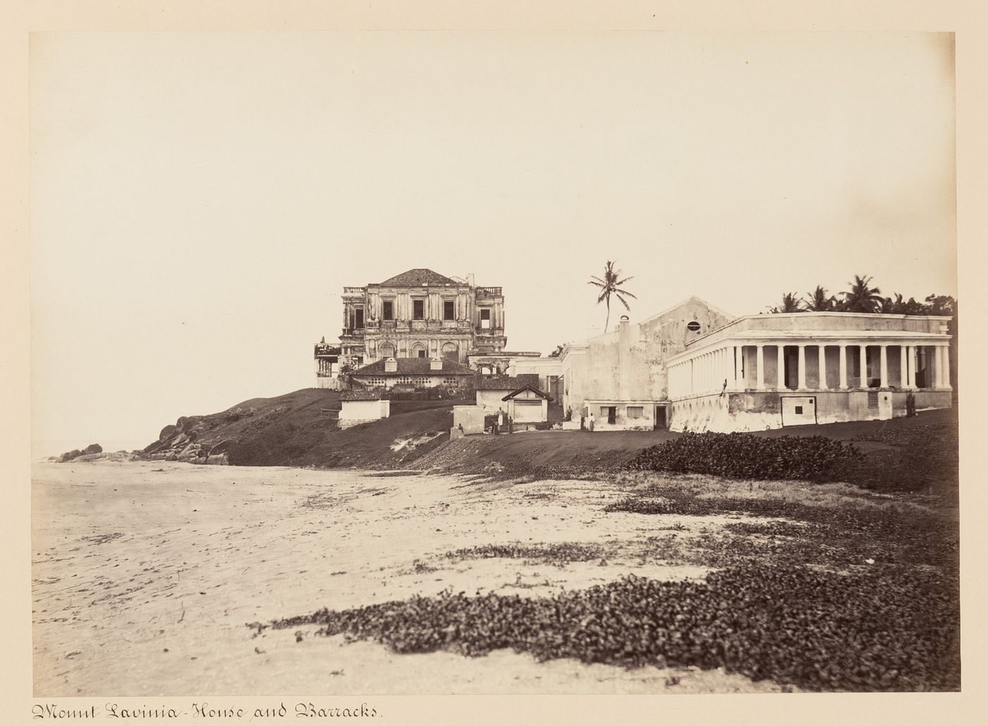 View of the Mount Lavinia (now Mount Lavinia Hotel) with other buildings on the right, Mount Lavinia, Ceylon (now Sri Lanka)