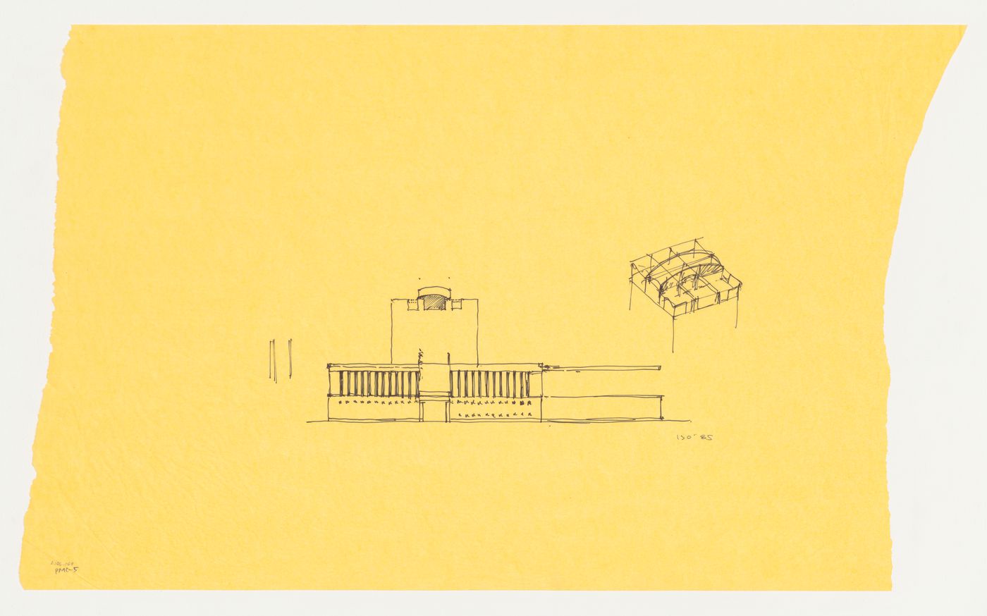 Elevation and isometric sketches for the Phoenix Municipal Government Center Competition