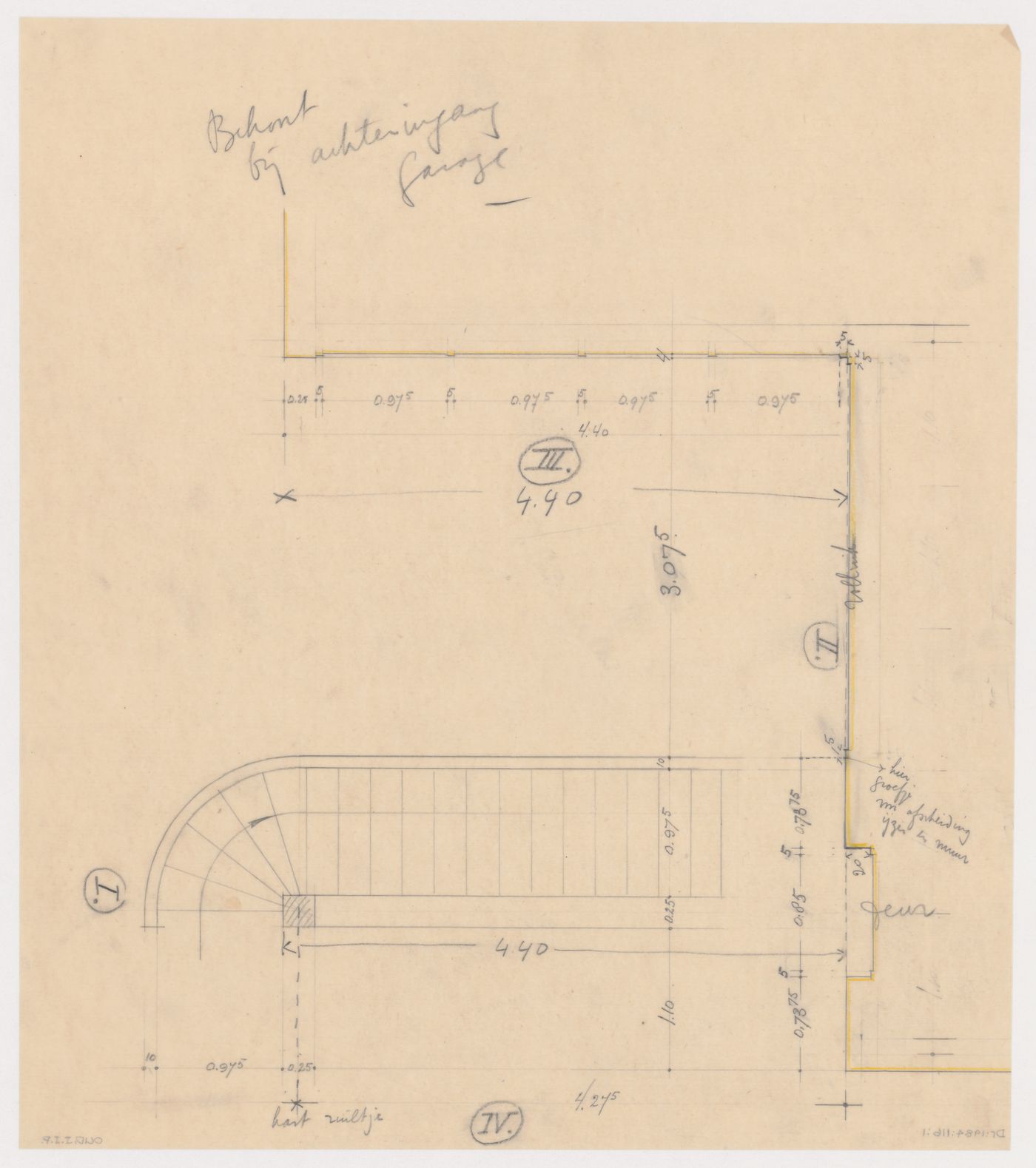 Plan for Johnson House, showing stair access to the garage from the adjoining terrace, Pinehurst, North Carolina