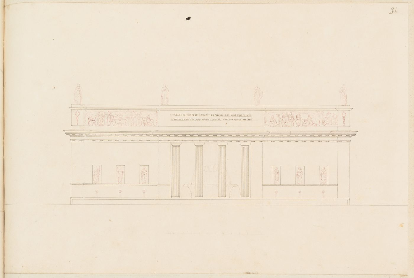 Project for the redevelopment of the École de médecine and surrounding area, Paris: Elevation for a variant design for a fountain for the Clinique de l'École de médecine