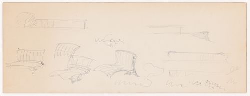 Sketches for conchoidal chairs without arms and sketch elevations for a Court House, possibly after Mountain House