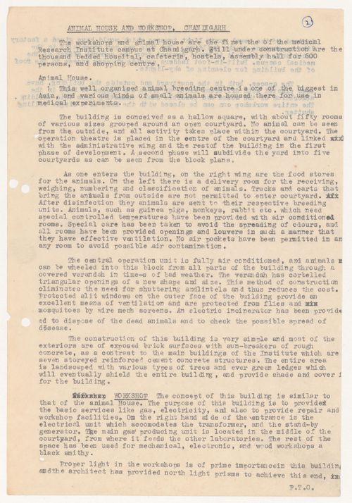 Text entitled “Animal house and workshop, Chandigarh”