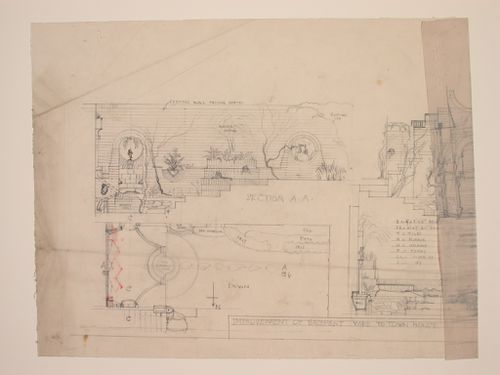 Sketch sections, plan, and elevation for improvements to a town house yard