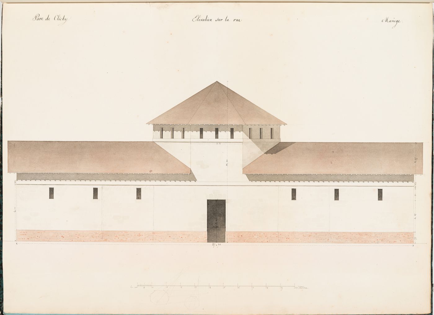 Street elevation for a manège, Parc de Clichy