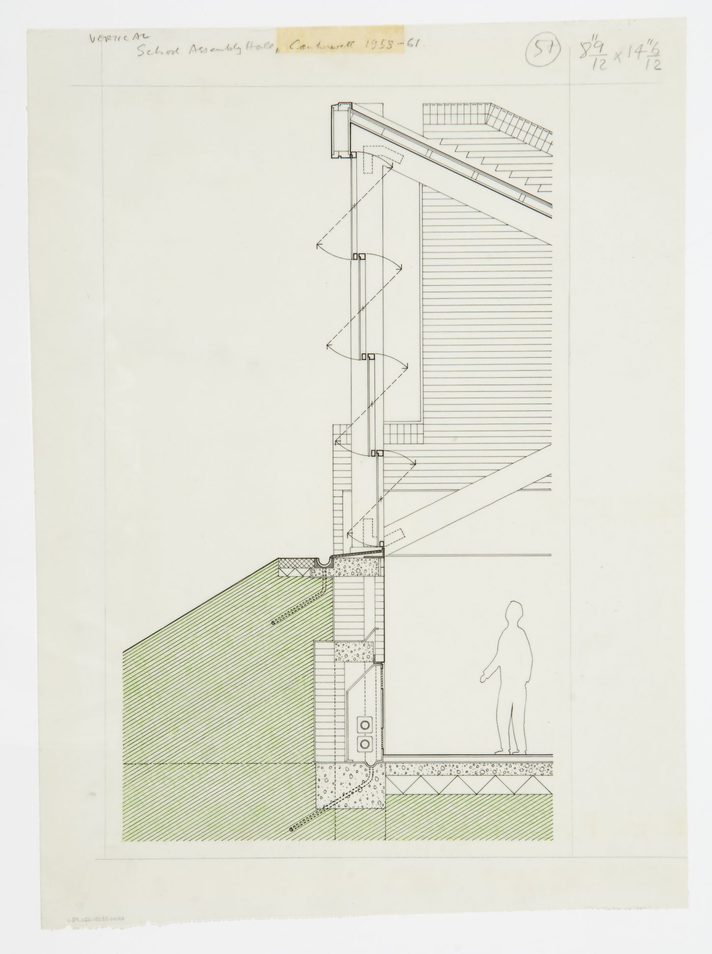 School Assembly Hall, Brunswick Park Primary School, London, England: section