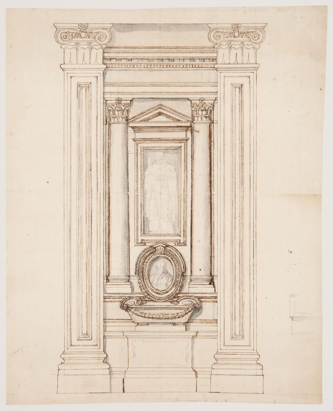 Elevation of a side wall of the Cappella Gavotti in S. Nicola da Tolentino, Rome, Italy