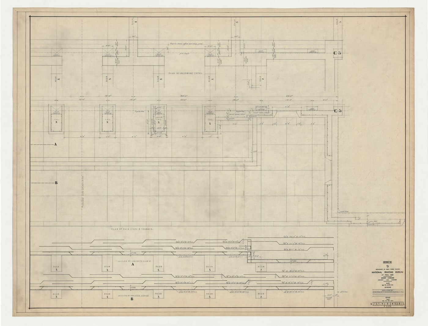 Entrée principale : plan et détail, Imprimerie Nationale du Canada, Hull, Québec, Canada