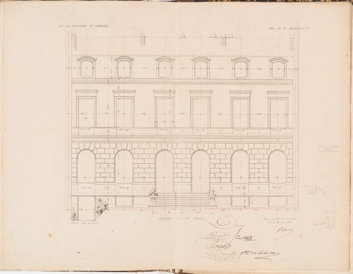 Contract drawings for a house for Madame la comtesse de Lubersac, 95 rue de la Pépinière, Paris: Elevation for the garden façade