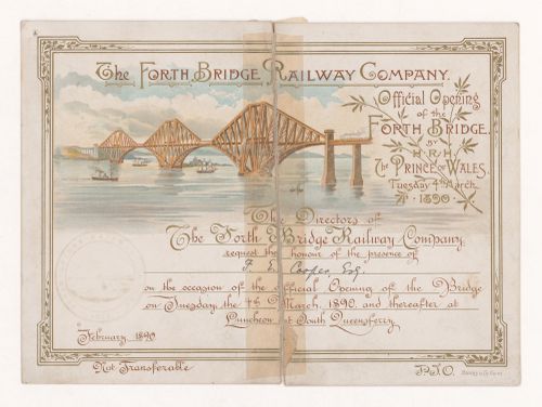 Printed invitation to the official opening of the Forth Bridge