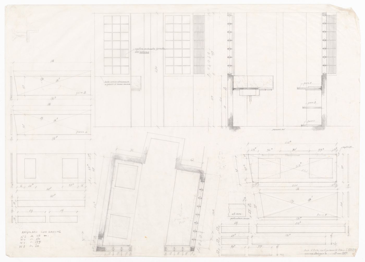 Plans and sections for Casa Dragone e Paggi, Milan, Italy
