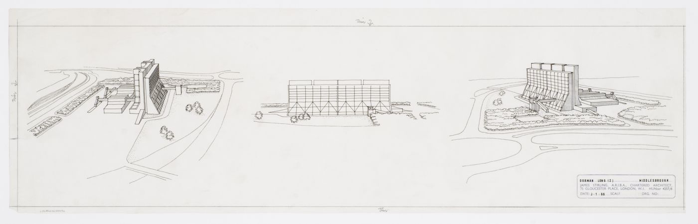 Dorman Long Headquarters, Middlesbrough, England: perspectives and elevation