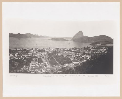 Panoramic view of town and bay with mountains, Flamengo, Rio de Janeiro, Brazil